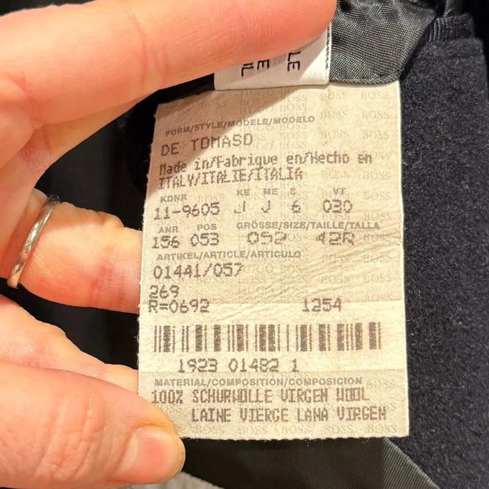 HUGO BOSS Men Pure New Wool Overcoat Coat 42R Classic Preppy Old Money Italy‎